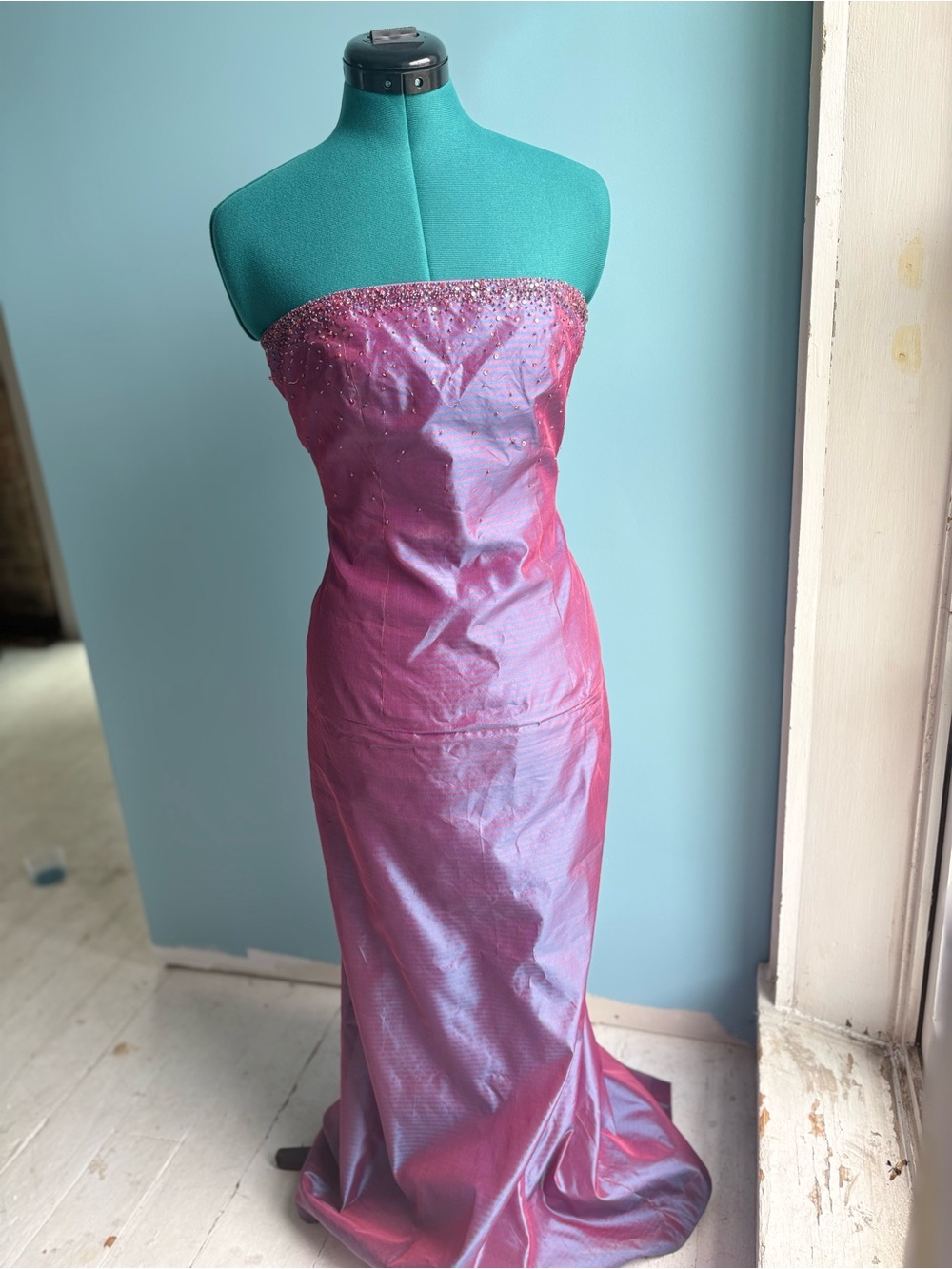 Phoebe Strapless Iridescent Purple and Blue Evening Gown Prom Dress